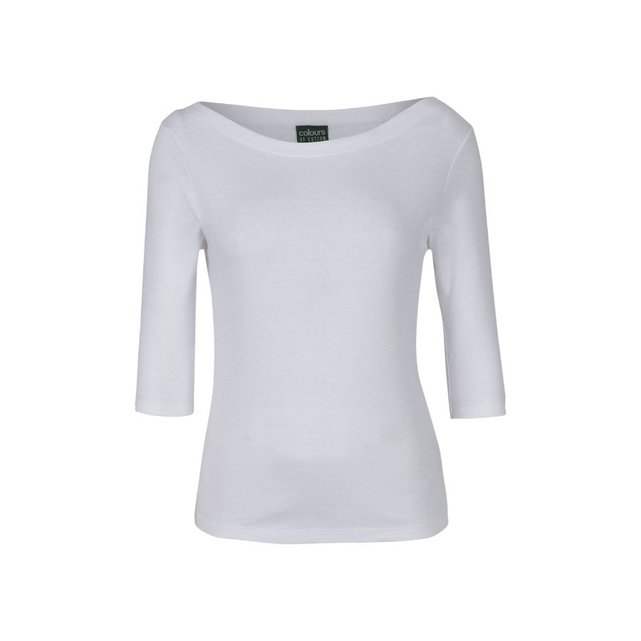 Ladies 3/4 Sleeve Boat Neck Tee - White