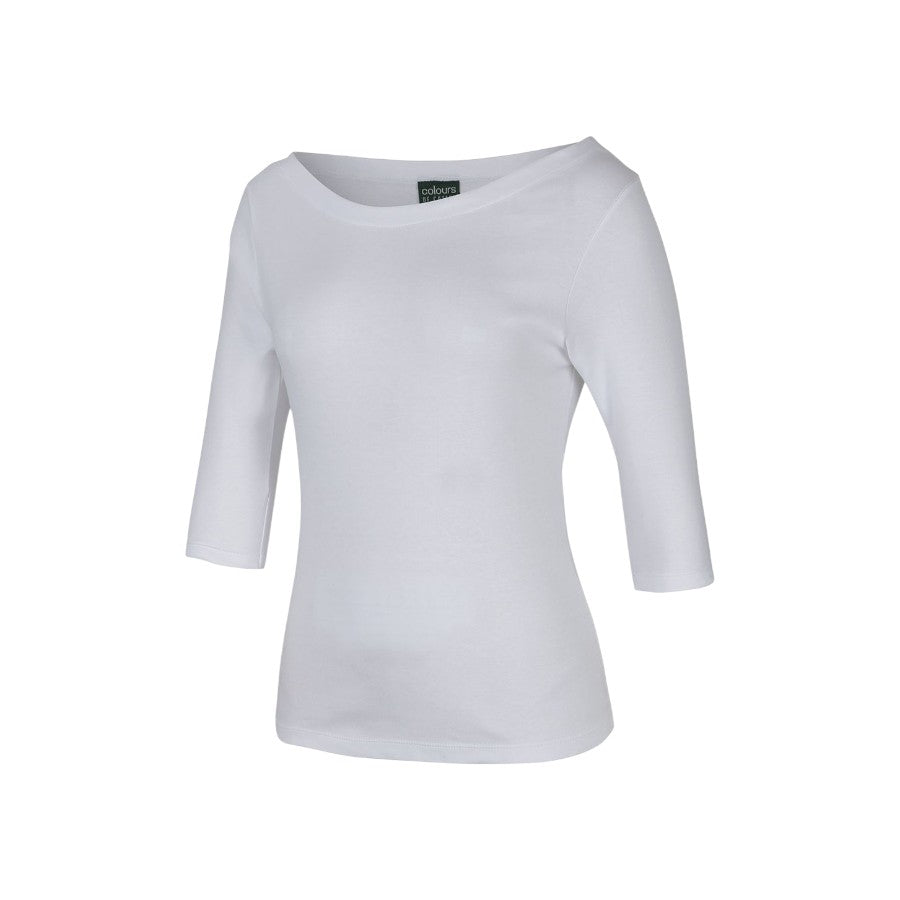 Ladies 3/4 Sleeve Boat Neck Tee - White