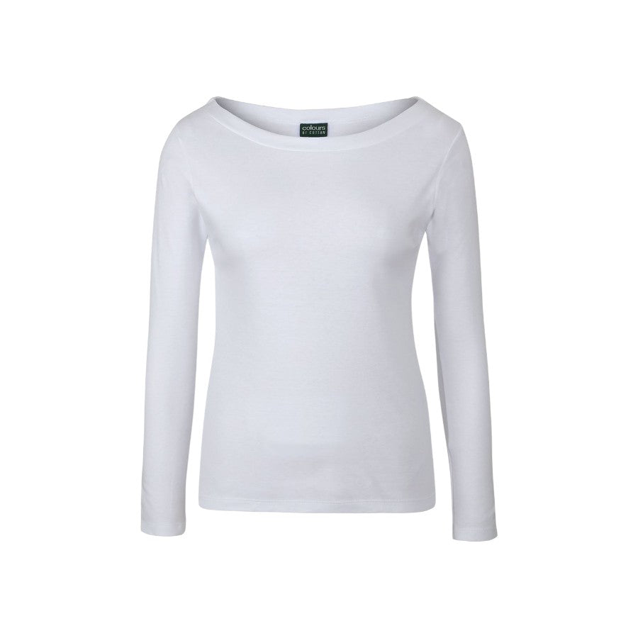 Ladies L/S Boat Neck Tee - White
