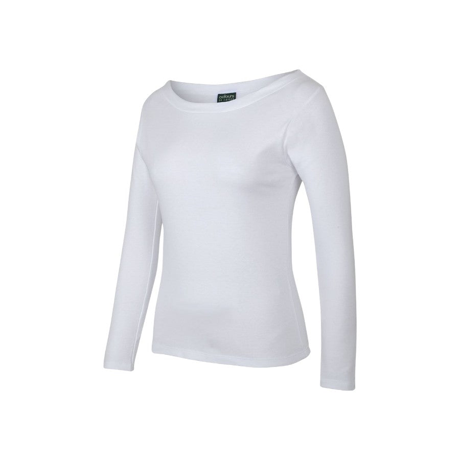 Ladies L/S Boat Neck Tee - White