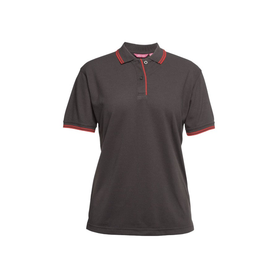 Ladies Contrast Polo - Gunmetal/Red