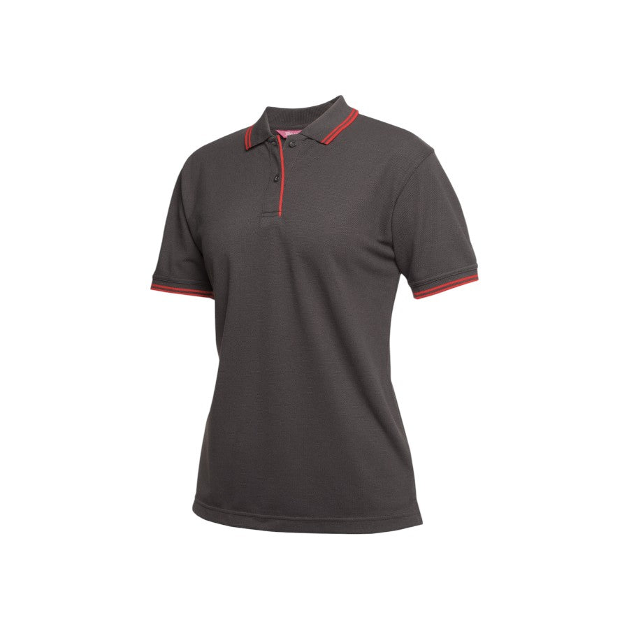 Ladies Contrast Polo - Gunmetal/Red