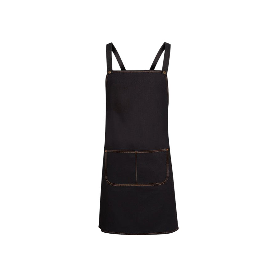 Stonewash denim cross-back apron – custom embroidery, BrightenWear