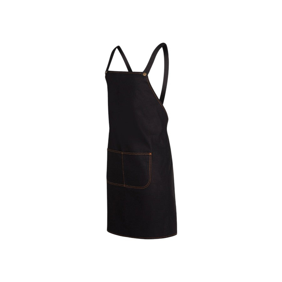 Stonewash denim cross-back apron – custom embroidery, BrightenWear