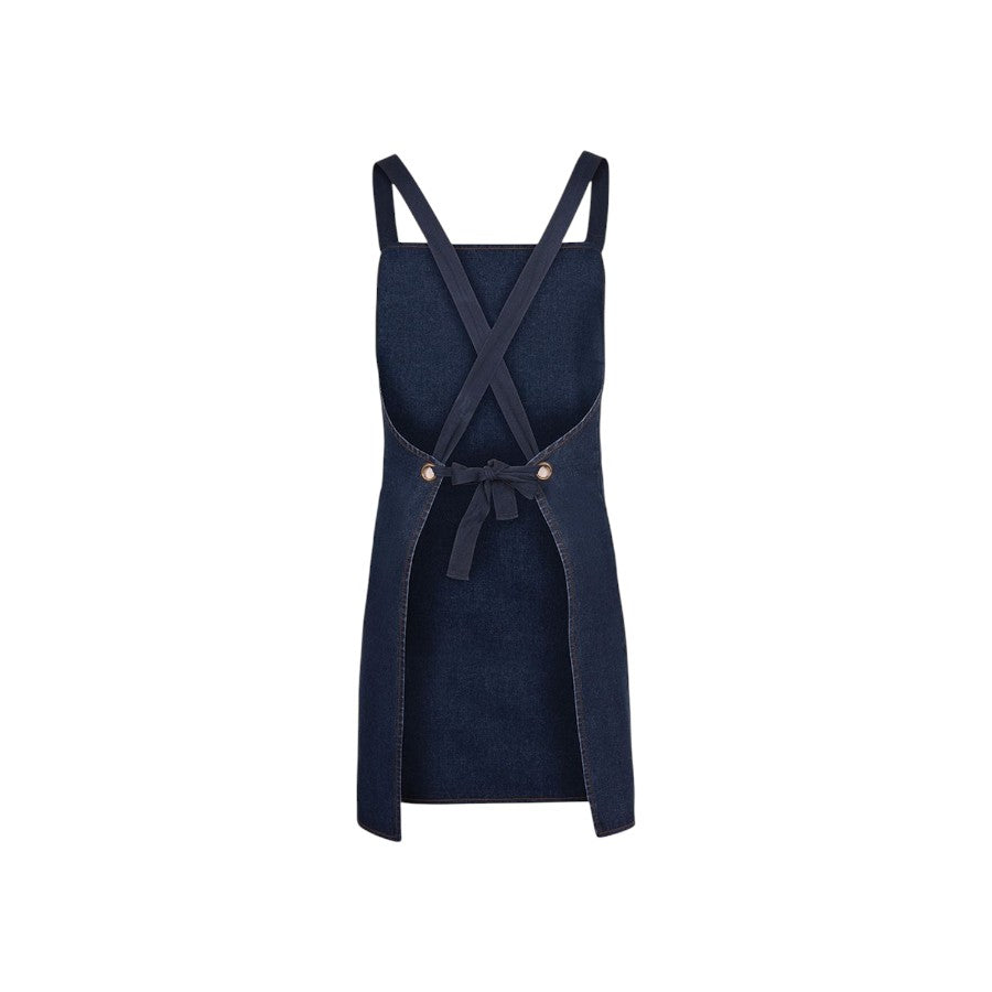 Stonewash denim cross-back apron – custom embroidery, BrightenWear