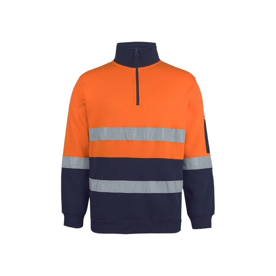 Hi Vis (D+N) 310 Cotton 1/2 Zip Fleece - Orange/Navy