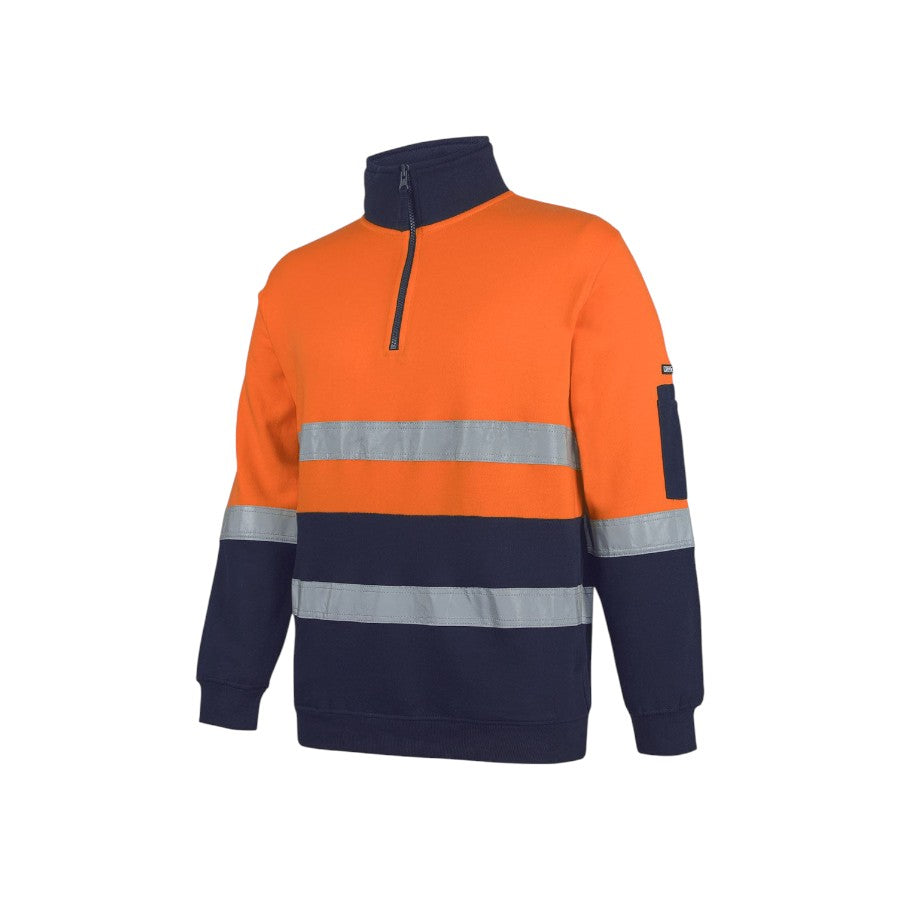 Hi Vis (D+N) 310 Cotton 1/2 Zip Fleece - Orange/Navy