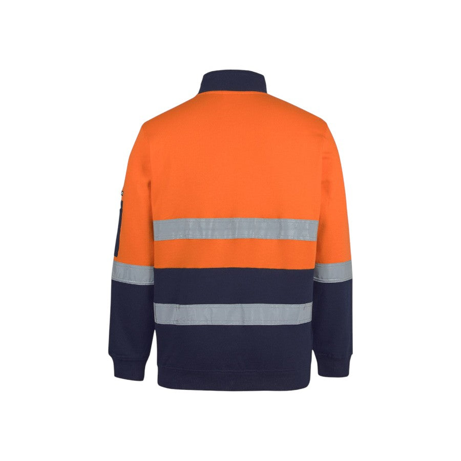 Hi Vis (D+N) 310 Cotton 1/2 Zip Fleece - Orange/Navy