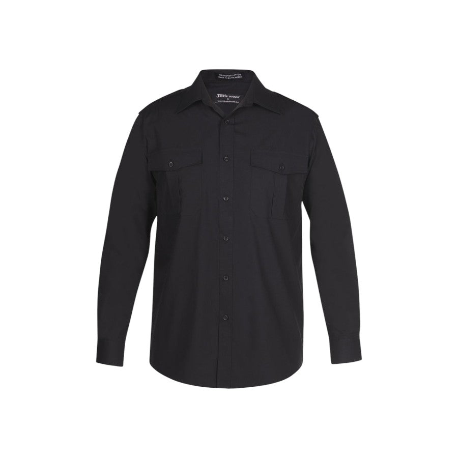 Epaulette work shirt in black, long sleeve