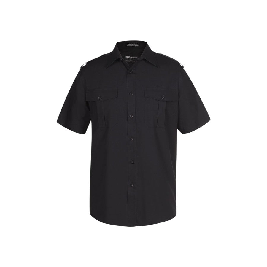 Epaulette work shirt in black, short sleeve