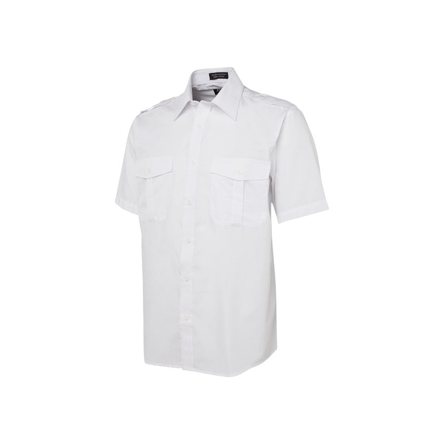 Epaulette work shirt in white, short sleeve