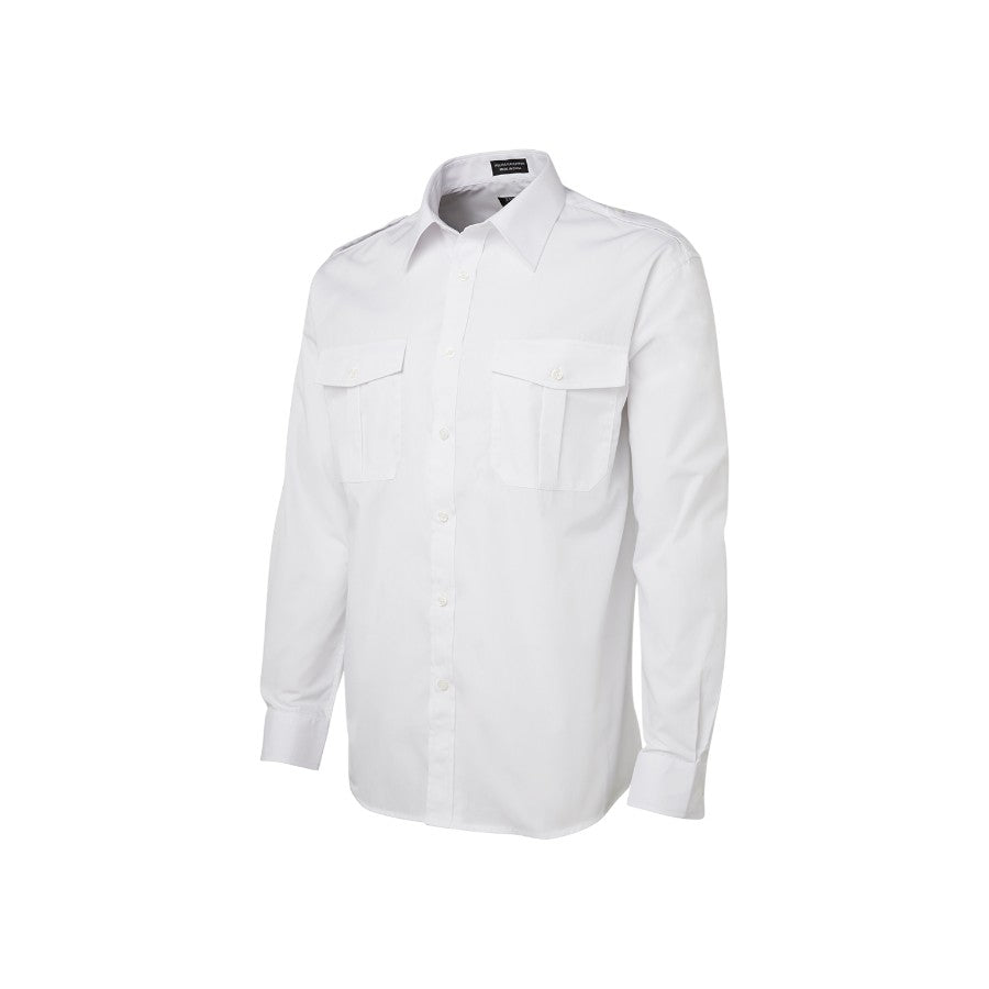 Epaulette work shirt in white, long sleeve, 