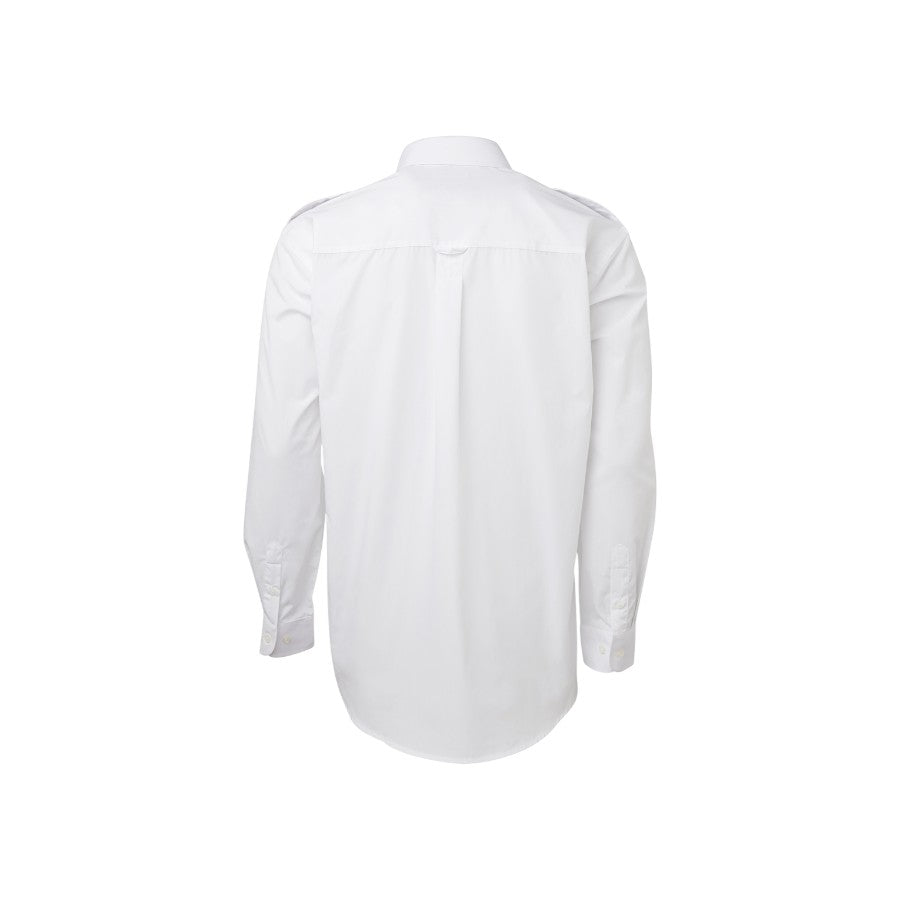 White short sleeve epaulette work shirt, back view