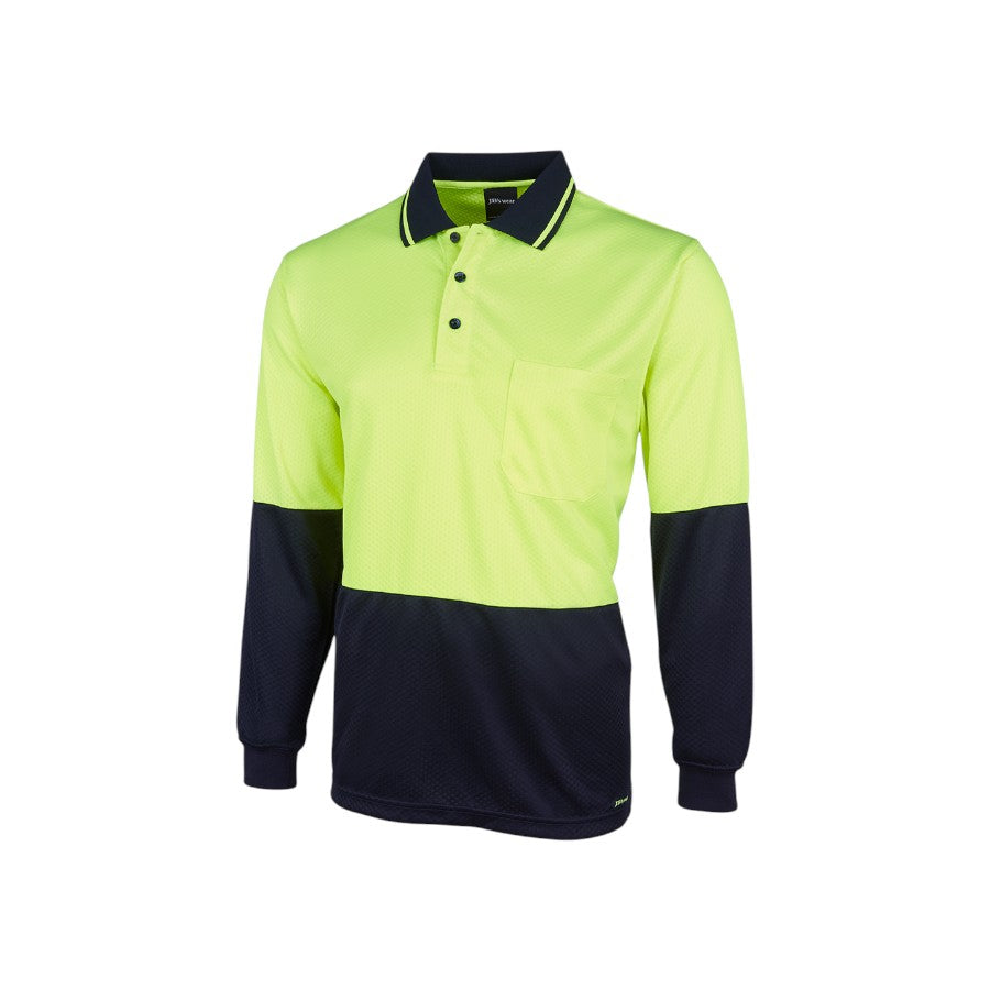 Hi Vis L/S Jacquard Polo - Lime/Navy