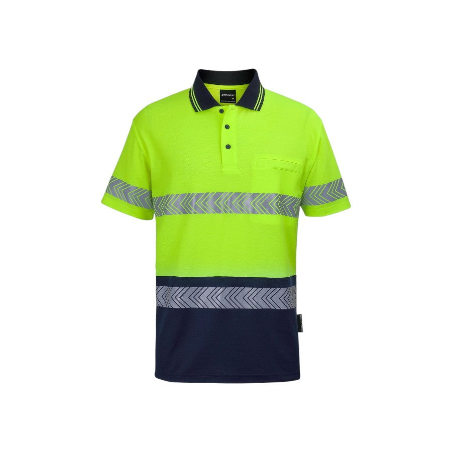 Hi Vis (D+N) Cotton Back S/S Segmented Tape Polo - Lime/Navy