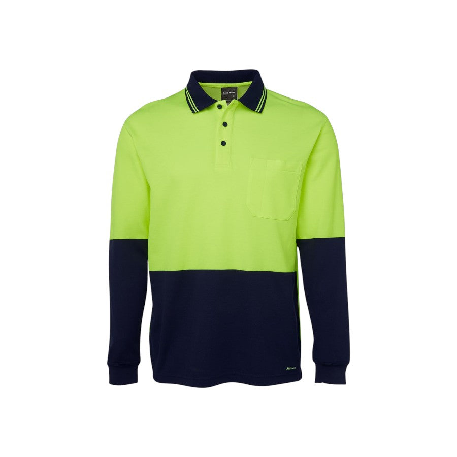 Hi Vis L/S Cotton Back Polo - Lime/Navy