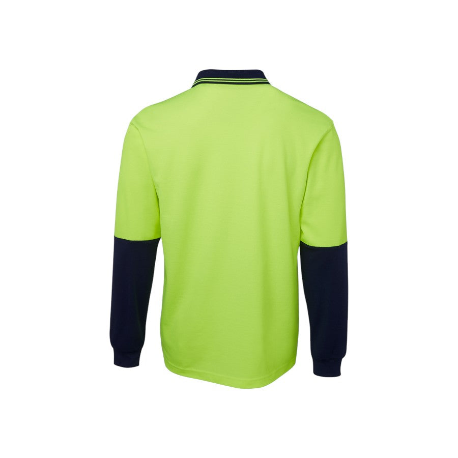 Hi Vis L/S Cotton Back Polo - Lime/Navy