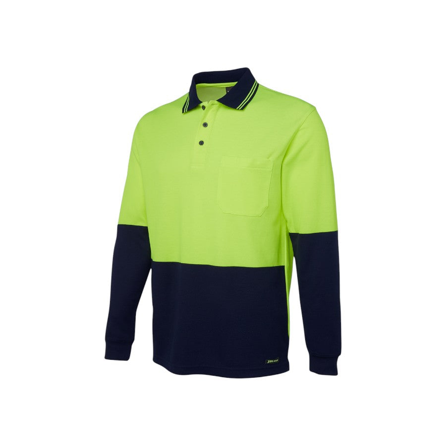 Hi Vis L/S Cotton Back Polo - Lime/Navy