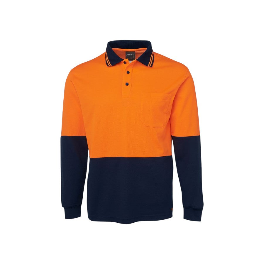 Hi Vis L/S Cotton Back Polo - Orange/Navy