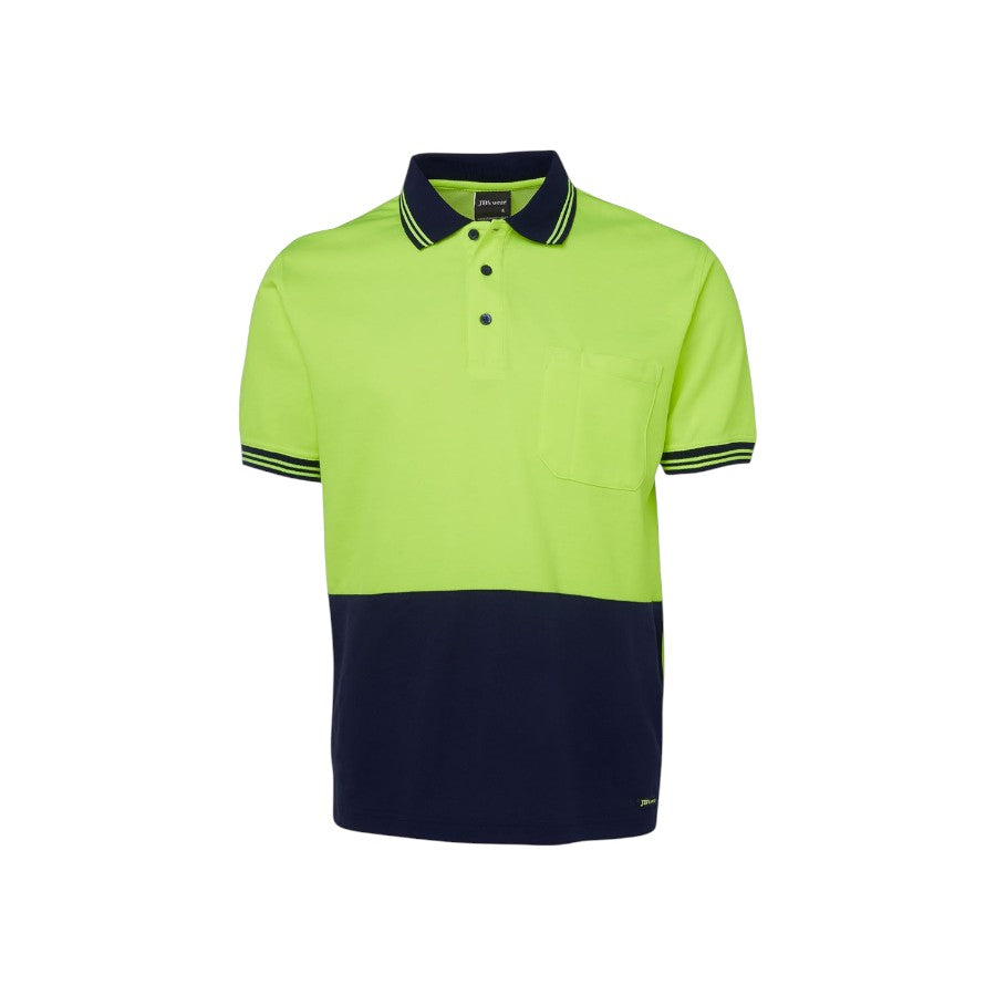 Hi Vis S/S Cotton Back Polo - Lime/Navy