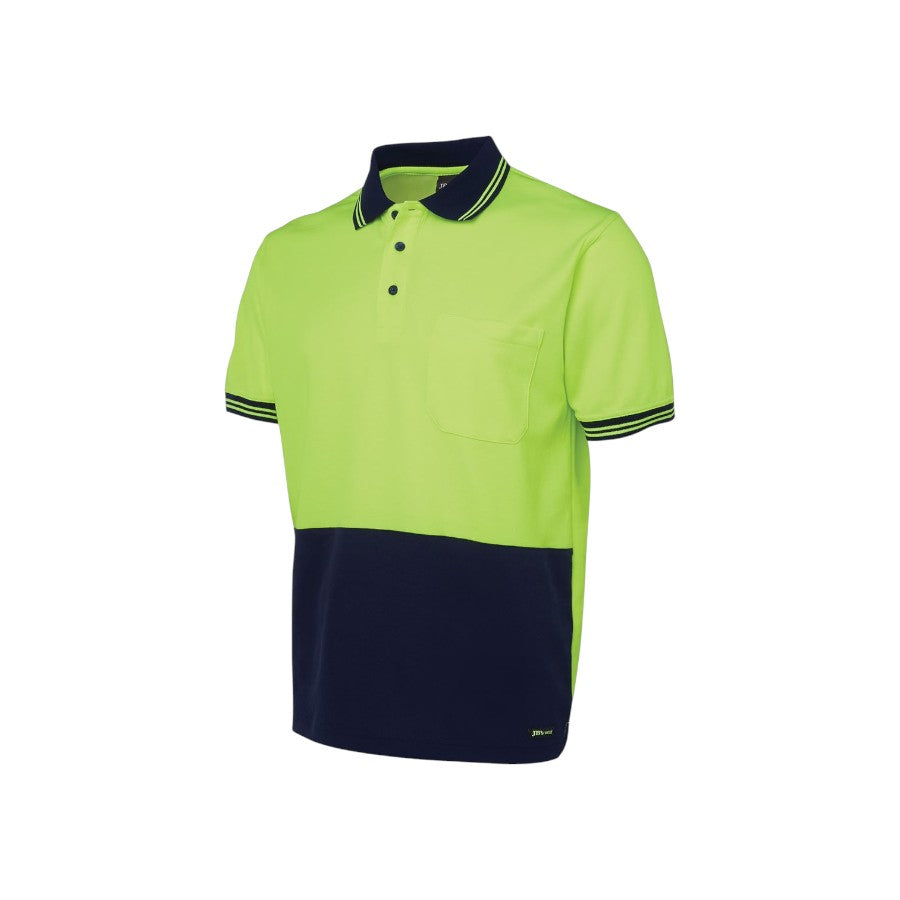 Hi Vis S/S Cotton Back Polo - Lime/Navy