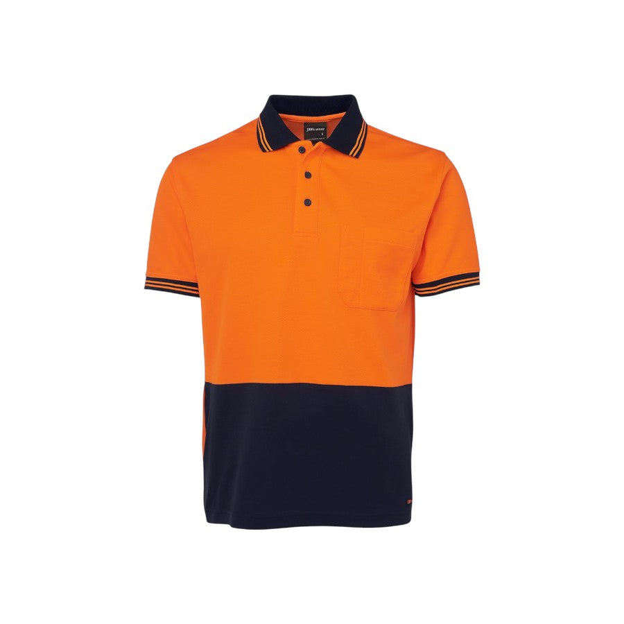 Hi Vis S/S Cotton Back Polo - Orange/Navy