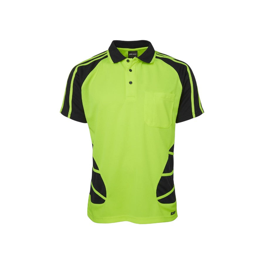 Hi Vis S/S Spider Polo - Lime/Black