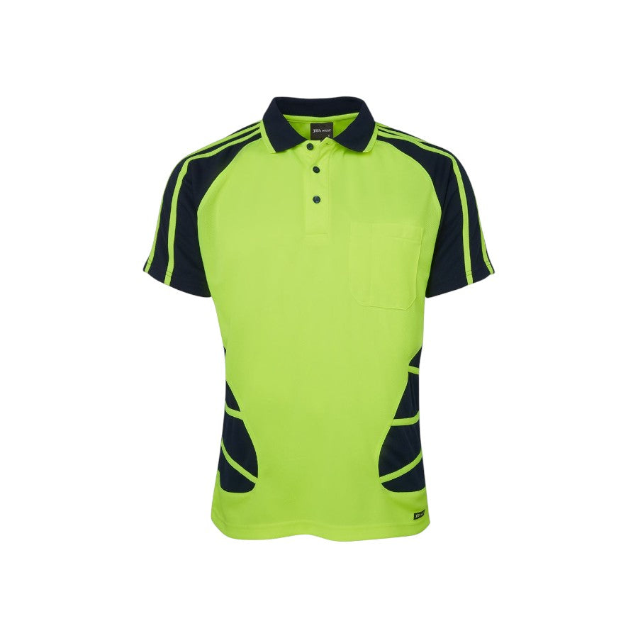 Hi Vis S/S Spider Polo - Lime/Navy