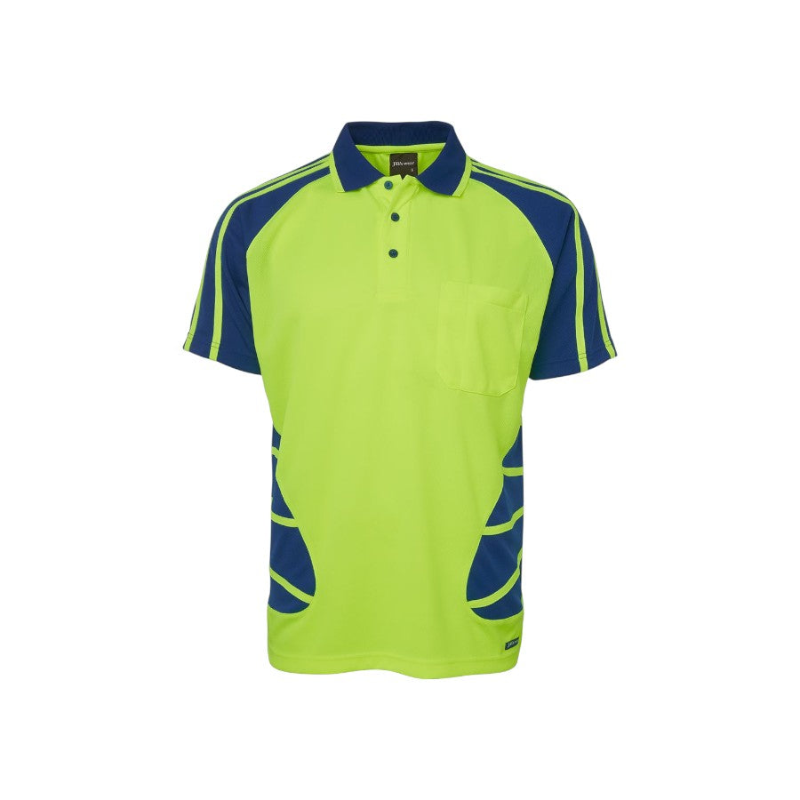 Hi Vis S/S Spider Polo - Lime/Royal