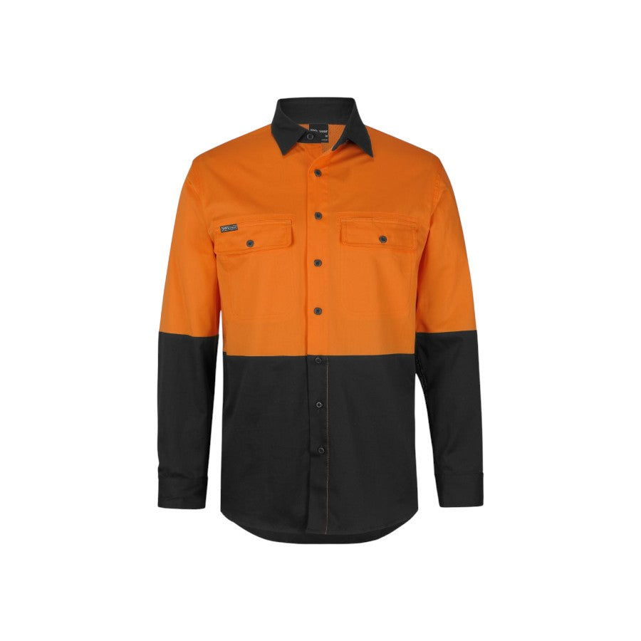 Hi Vis L/S Stretch Work Shirt - Orange/Black
