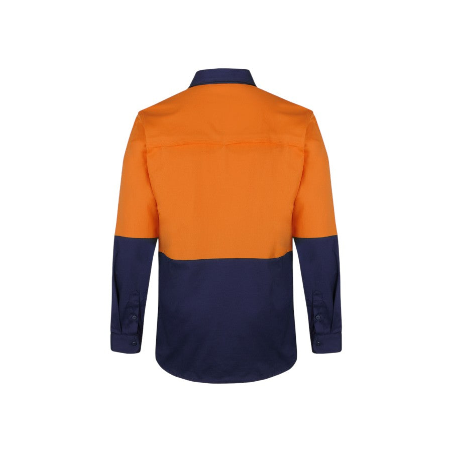 Hi Vis L/S Stretch Work Shirt - Orange/Navy
