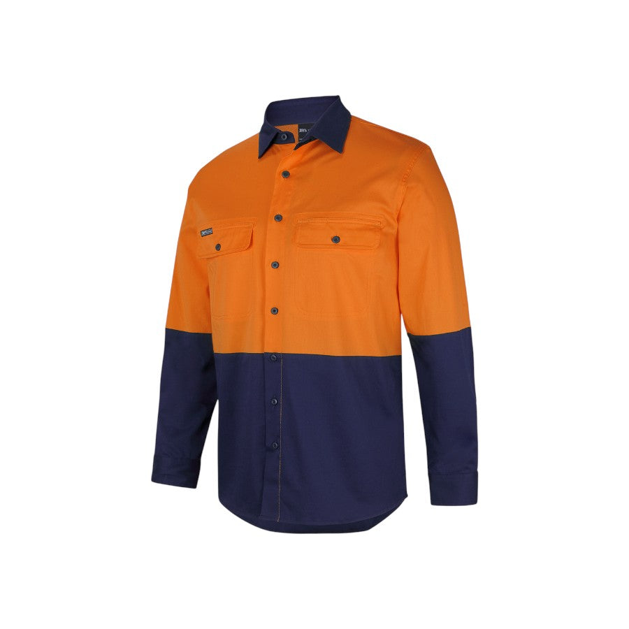 Hi Vis L/S Stretch Work Shirt - Orange/Navy