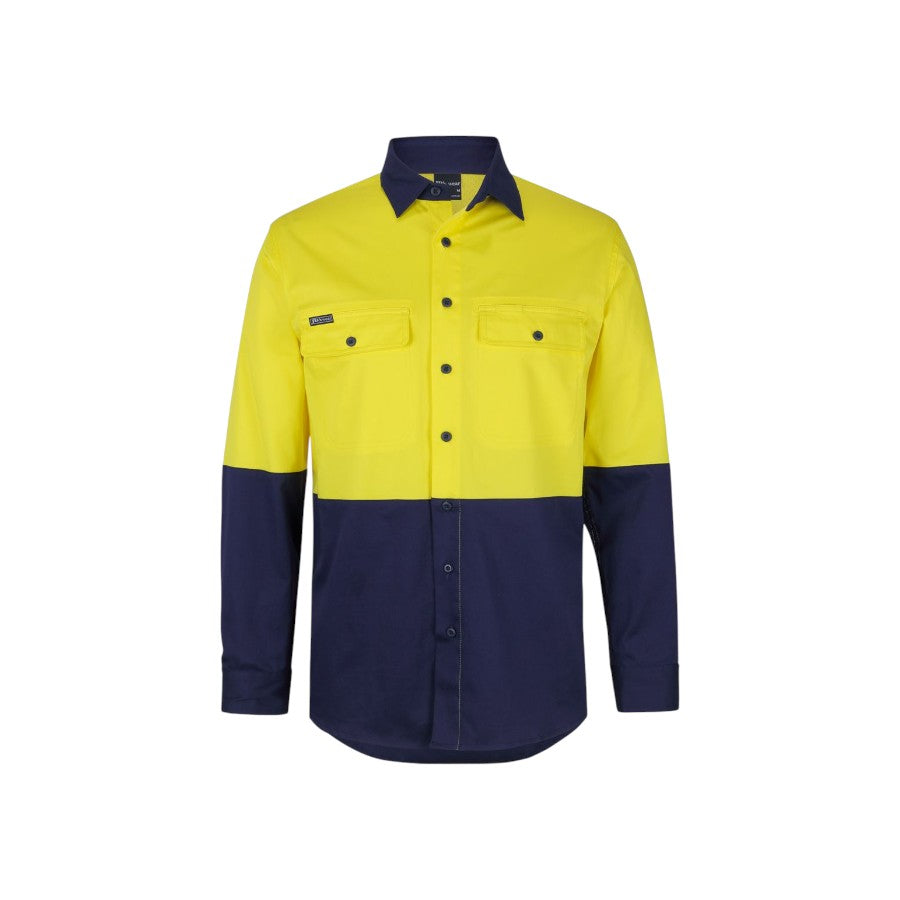 Hi Vis L/S Stretch Work Shirt - Yellow/Navy