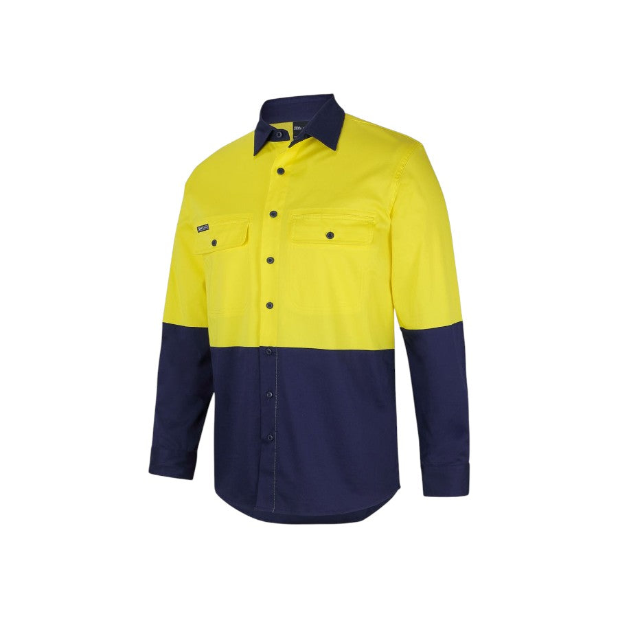 Hi Vis L/S Stretch Work Shirt - Yellow/Navy