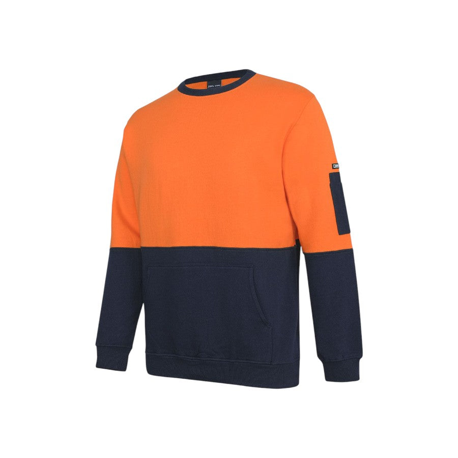 Hi Vis 310 Cotton Crew Neck Fleece - Orange/Navy