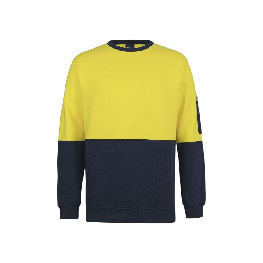 Hi Vis 310 Cotton Crew Neck Fleece - Yellow/Navy