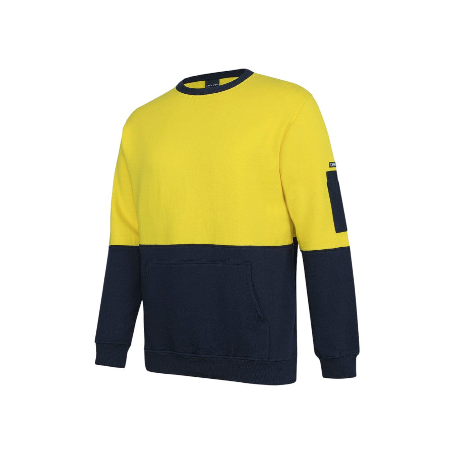 Hi Vis 310 Cotton Crew Neck Fleece - Yellow/Navy