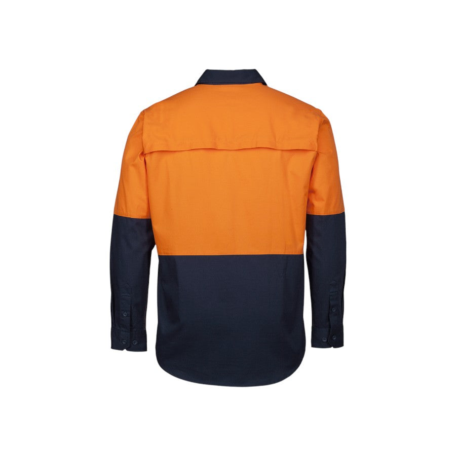 Hi Vis Close Front L/S 150g Work Shirt - Orange/Navy