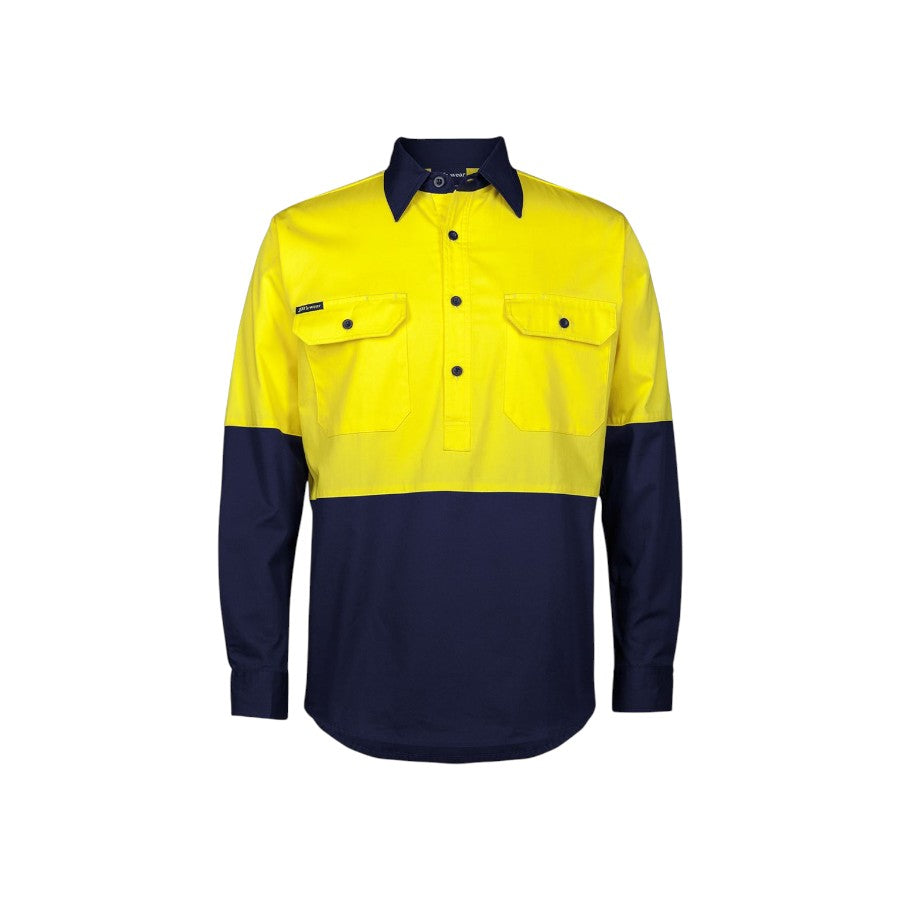 Hi Vis Close Front L/S 150g Work Shirt - Yellow/Navy