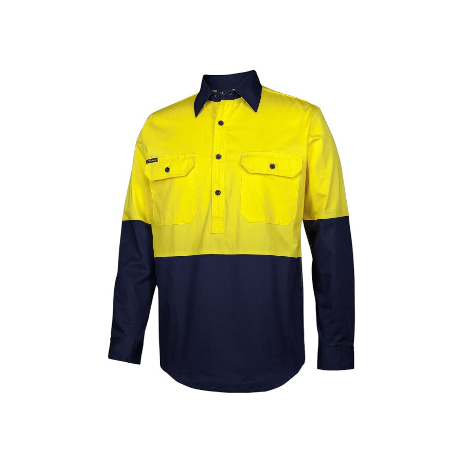 Hi Vis Close Front L/S 150g Work Shirt - Yellow/Navy