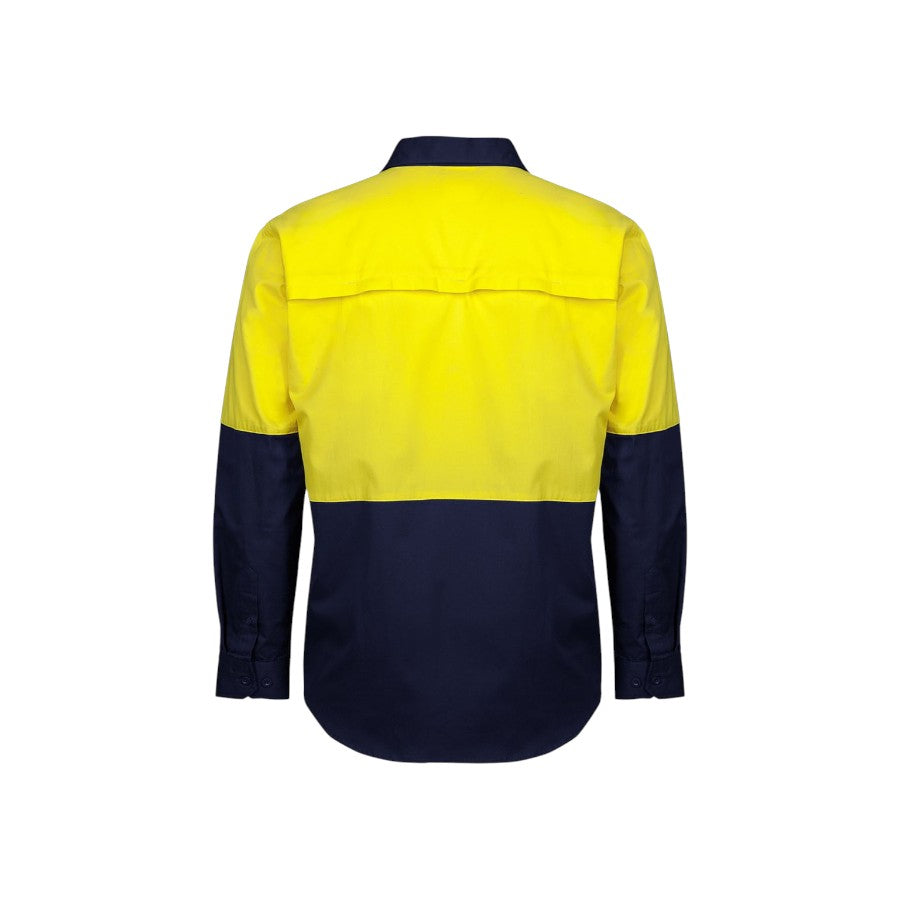 Hi Vis Close Front L/S 150g Work Shirt - Yellow/Navy