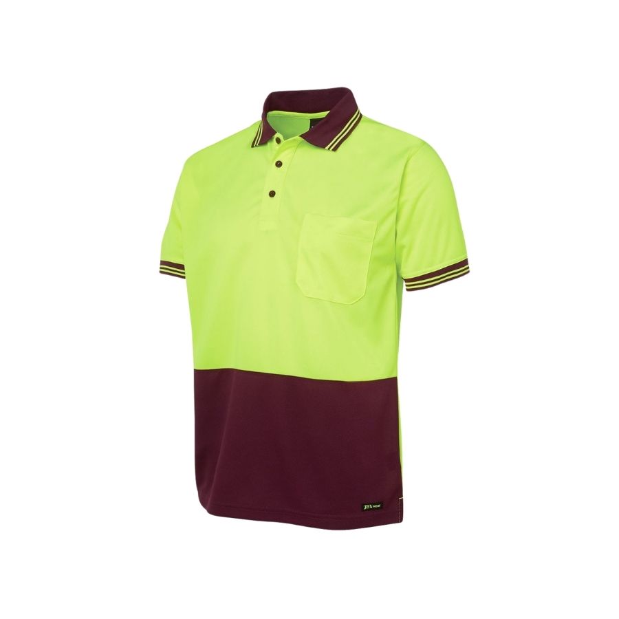 Hi Vis S/S Traditional Polo - Lime/Maroon