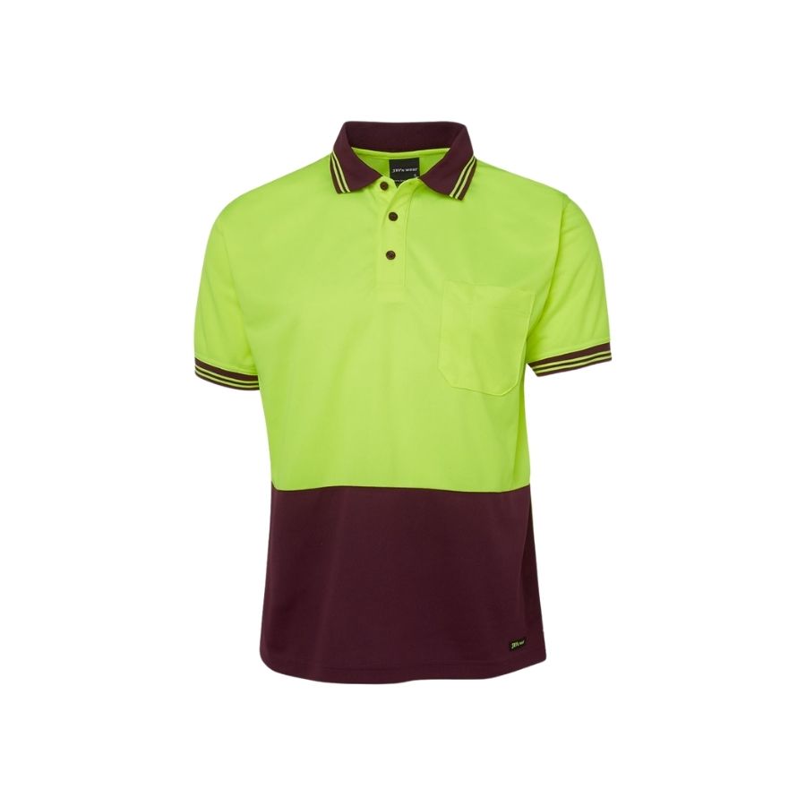 Hi Vis S/S Traditional Polo - Lime/Maroon
