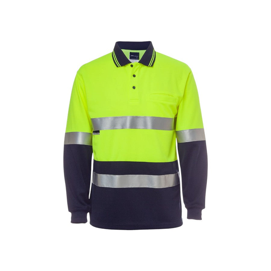 Hi Vis L/S (D+N) Traditional Polo - Lime/Navy