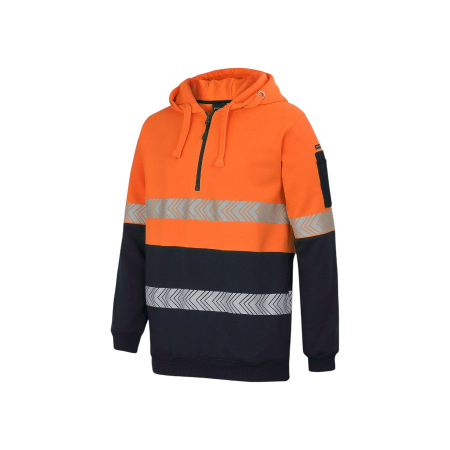 Hi Vis (D+N) 1/2 Zip Segmented Tape Hoodie - Orange/Navy