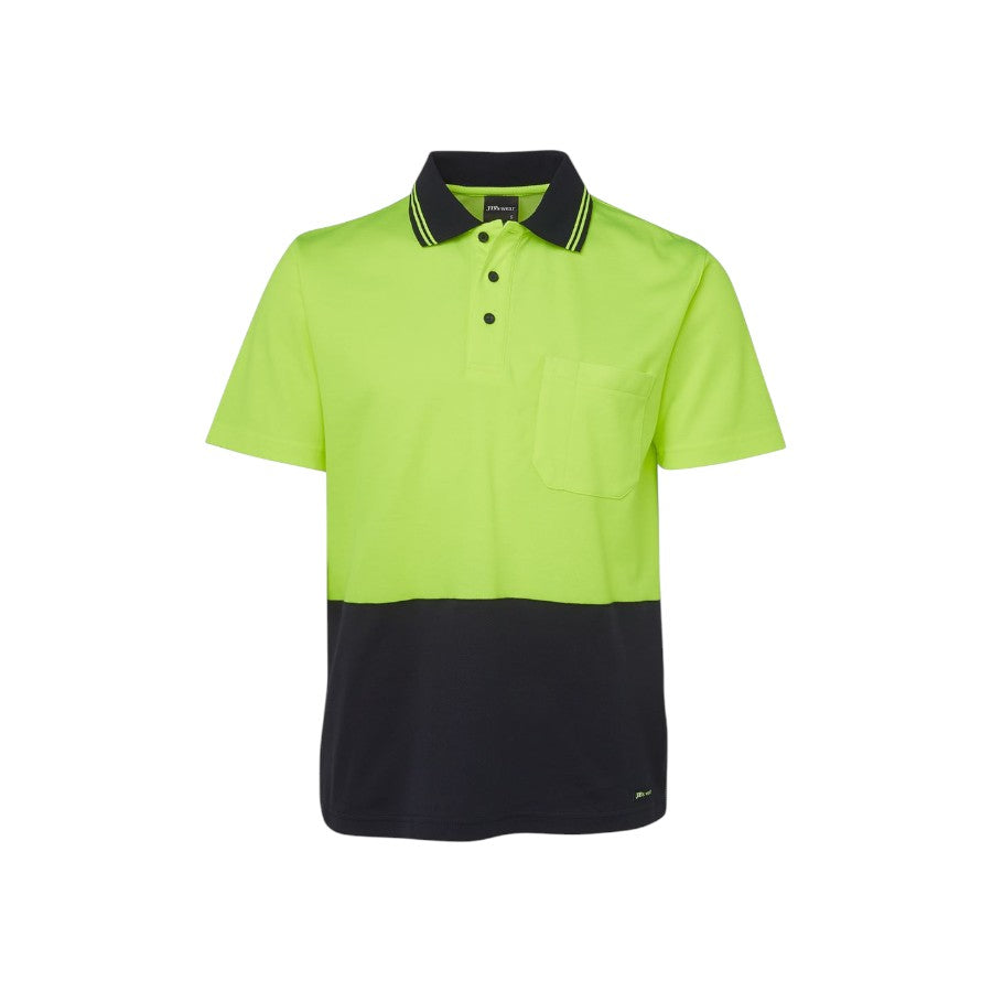 Hi Vis Non Cuff S/S Cotton Back Polo - Lime/Navy