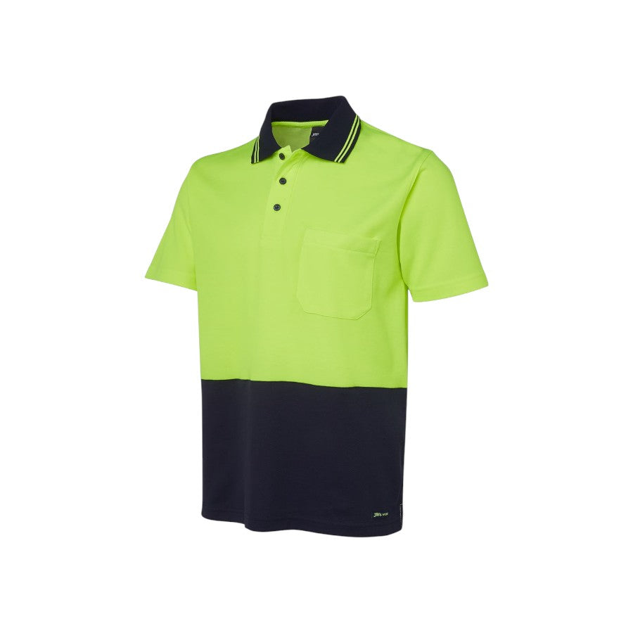 Hi Vis Non Cuff S/S Cotton Back Polo - Lime/Navy
