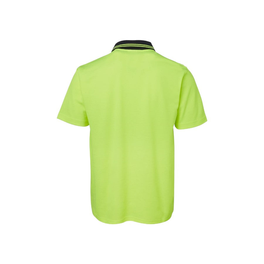 Hi Vis Non Cuff S/S Cotton Back Polo - Lime/Navy