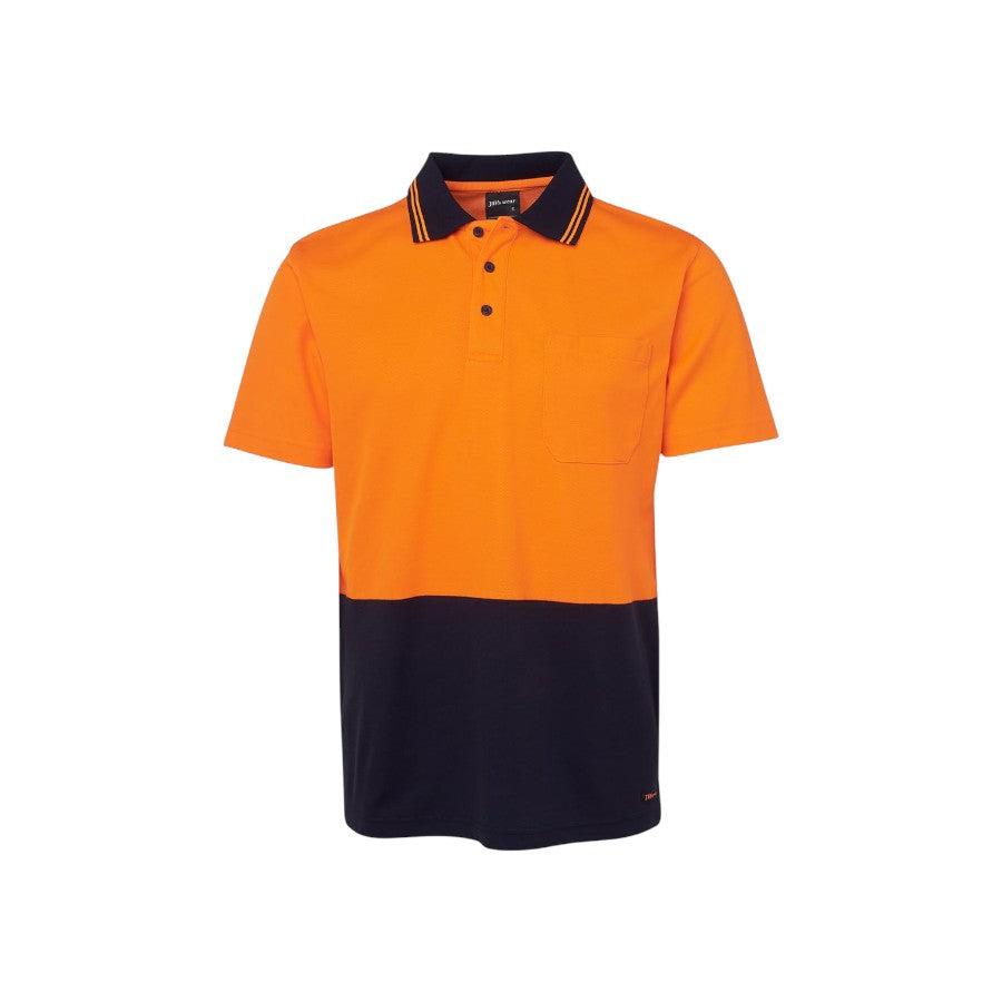 Hi Vis Non Cuff S/S Cotton Back Polo - Orange/Navy