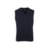 Navy V-neck knitted vest, front view